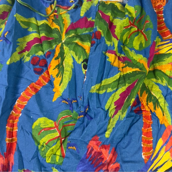 Farm Rio Sunny Day Linen Blend Mini Dress Women Large Blue Tropical Lace Up Back - Picture 10 of 10